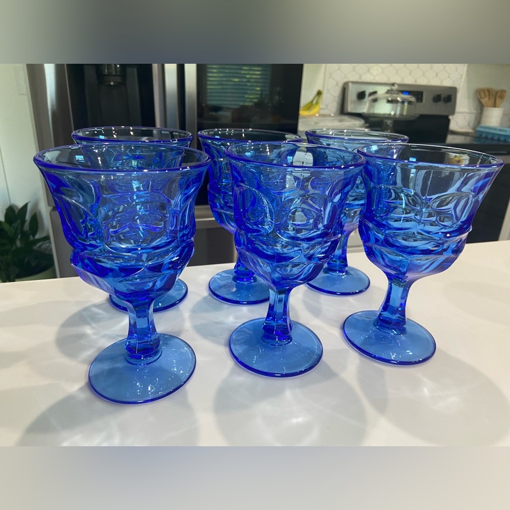 Set of 6 Vintage Fostoria Argus Cobalt Blue Cordial Glasses